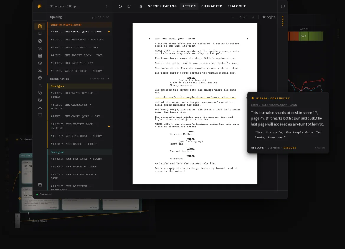 Nabu, with a sample screenplay open
